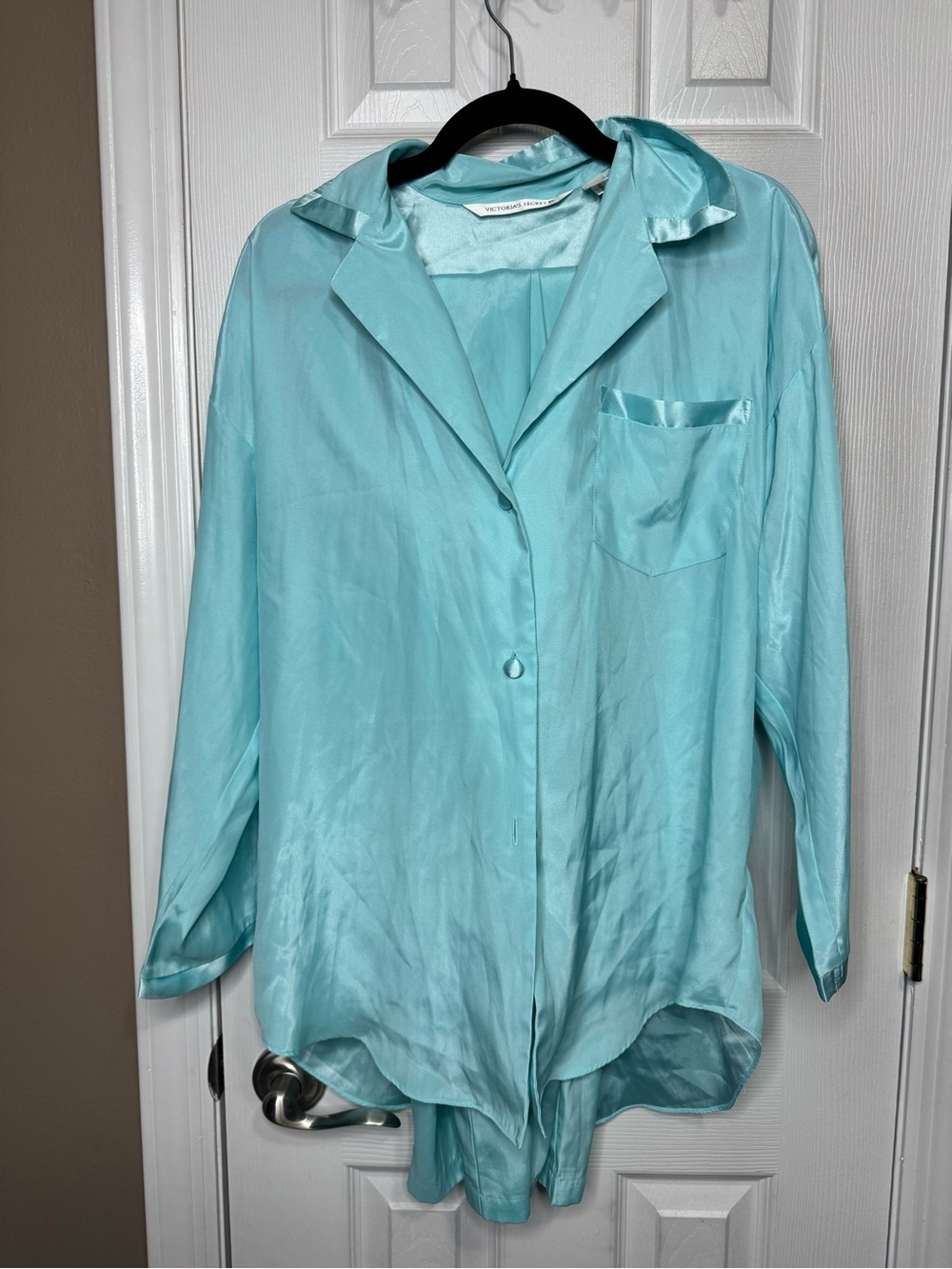 Victoria's Secret Aqua Satin Button-Up Top